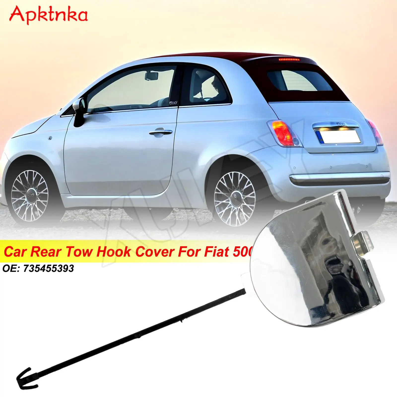 Apktnka Car Rear Tow Bumper Eye Hook Cover Cap Traction Full Chrome 735455393 Per Fiat 500 2007-2015 Rimorchio Rimorchio Auto Cap