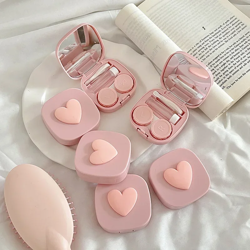 거울 하트 콘택트 렌즈 케이스, 미니 러블리 아이 케어 콘택트 렌즈 컨테이너 박스, 여행 키트 안경 액세서리 정리함