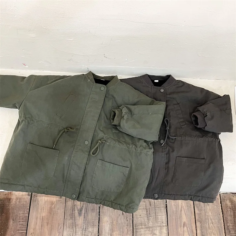 Children's Padded Thicken Windbreaker Winter Plus Velvet Coat Boys Warm Jacket Girls Cotton Clothes New Baby Casual Outerwear