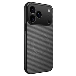 Ultra Thin Carbon Fiber Magnetic Leather Shockproof Military Phone Case with Magsafe Compatibility - iPhone 15 (Gray)