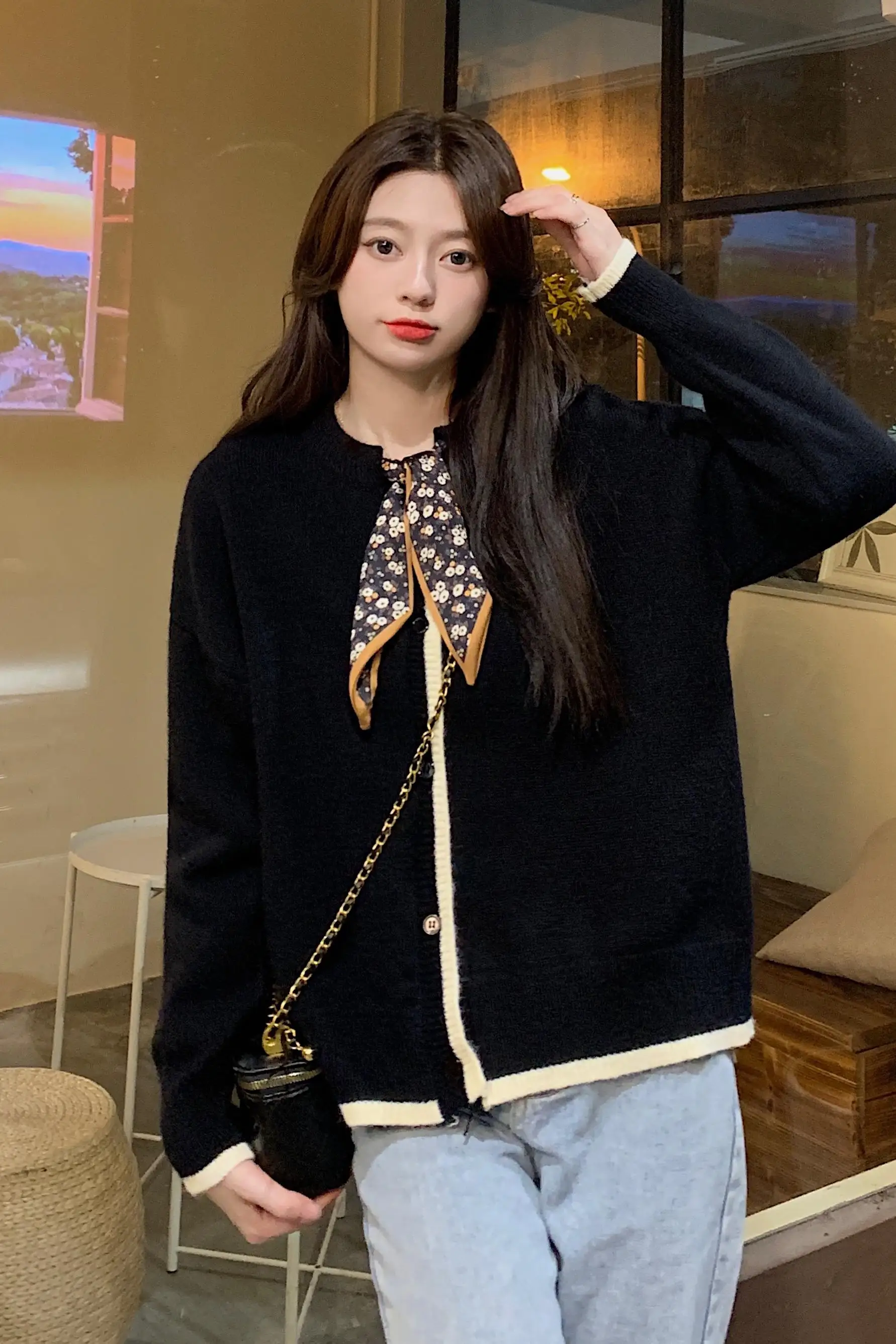 Korean Style Winter Pregnancy Sweater with Floral Scarves Plus Size Maternity Knitted Cardigans Button Fly Fashion Women's Coats