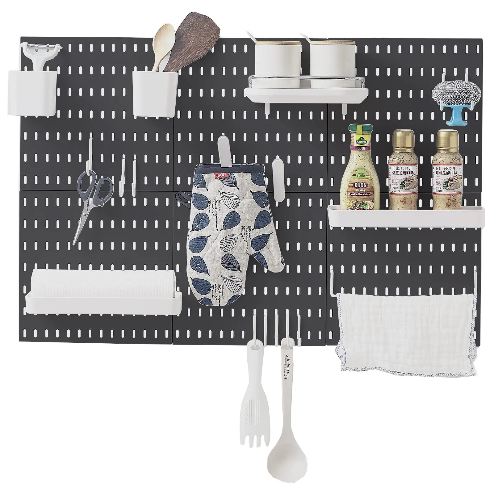 Pegboard Combination Kit 18 Accessories(shelf Storage Bins Hook Brackets Clips) No Punching For