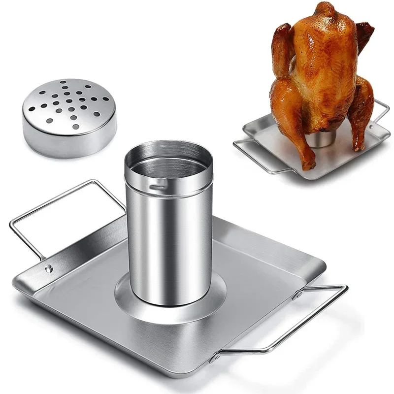 Stainless Steel BBQ Chicken Roaster With Beer Can Outdoor Picnic Barbecue Grill Holder Kitchen Oven Vegetable Pan Rack Tools