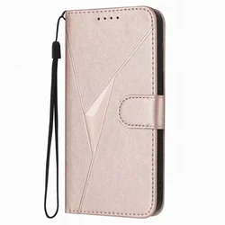 3D Triangle Pattern Phone Cover with Card Slot for Honor X6A 4G (Rose Gold NI)