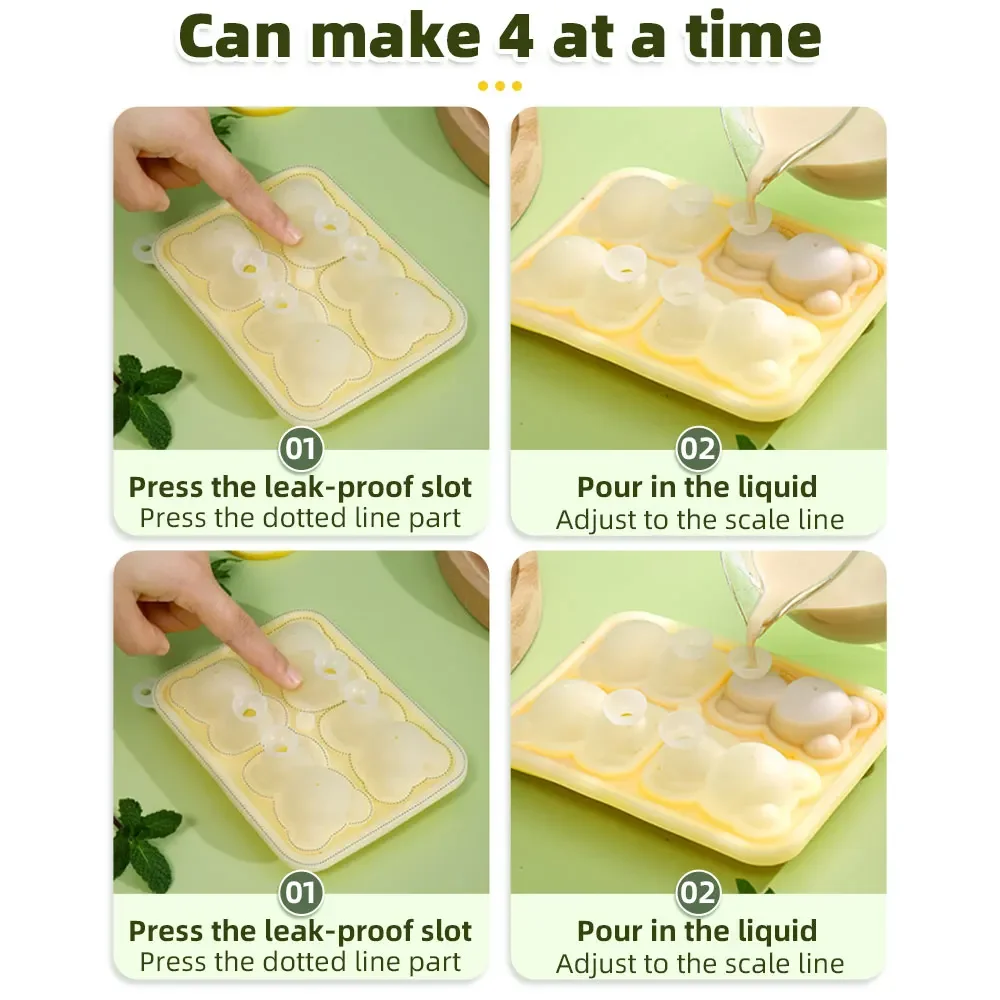4 Grid 3D Little Teddy Bear Shape Ice Cube Silicone Cute Bear Ice Cube Mold Mold Chocolate Cake Mould Household Cream ice mold ice cream molds