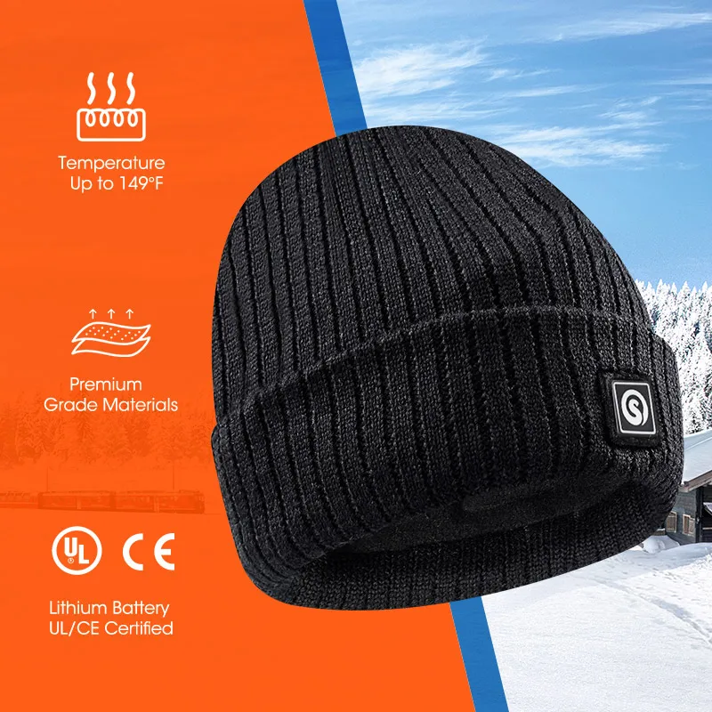 Savior Heated Hat Battery Heated Beanie Electric Rechargeable Warm Winter Fleece Cap