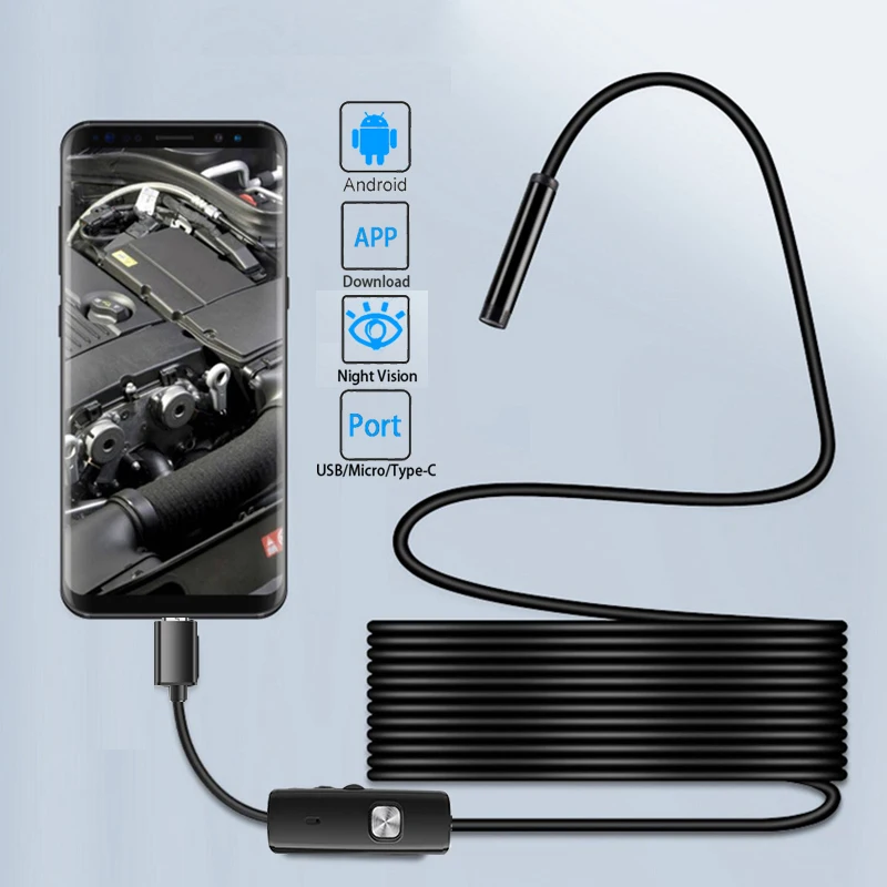 

Android Endoscope 5.5MM Mini Lens 3in1 TYPE-C OTG Micro USB Waterproof Car Inspection Camera for Samsung Huawei