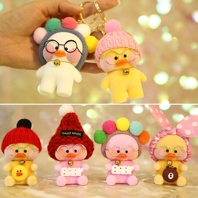 34 Kinds Kawaii Lalafanfan Duck Keychain with Clothes Accessories Yellow Duck Figure Keychains Decor Ducks Doll Toys Kids Gifts 1