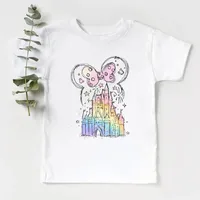 2024 Summer New Fashion Children's Clothing Girl Clothes 2 to 8 Years Disney Castle Print Cotton Short Sleeve Kids Tshirt 2