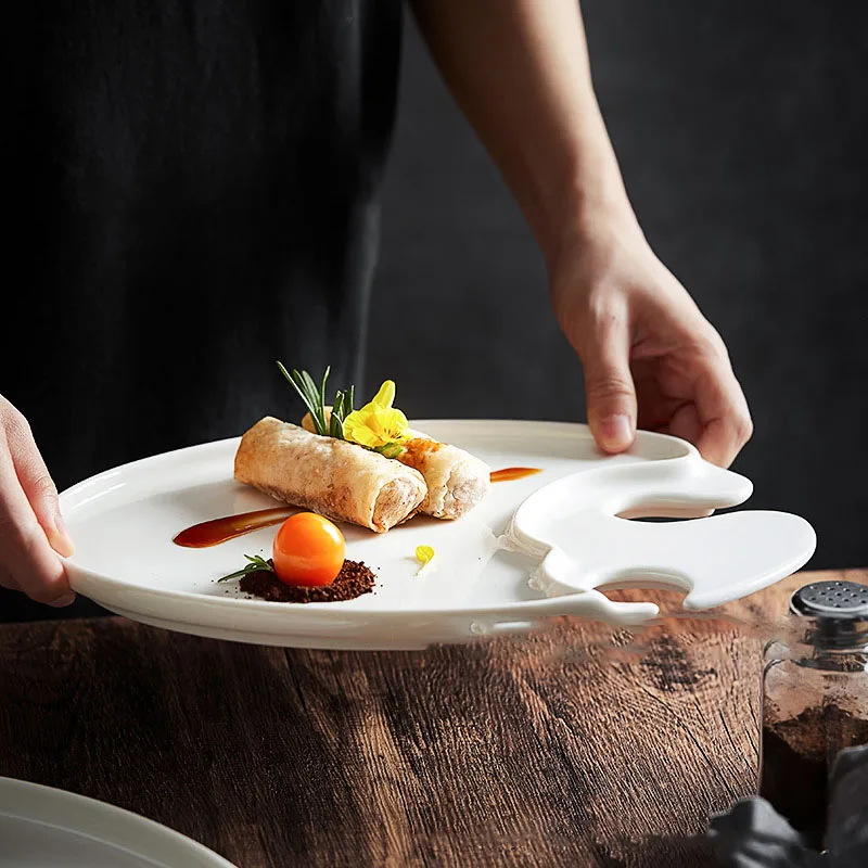 

Керамическая тарелка чистого белого цвета, креативные тарелки для ресторана, блюдо-спагетти для послеобеденного чая, настольные десертные тарелки, кухонные столовые приборы