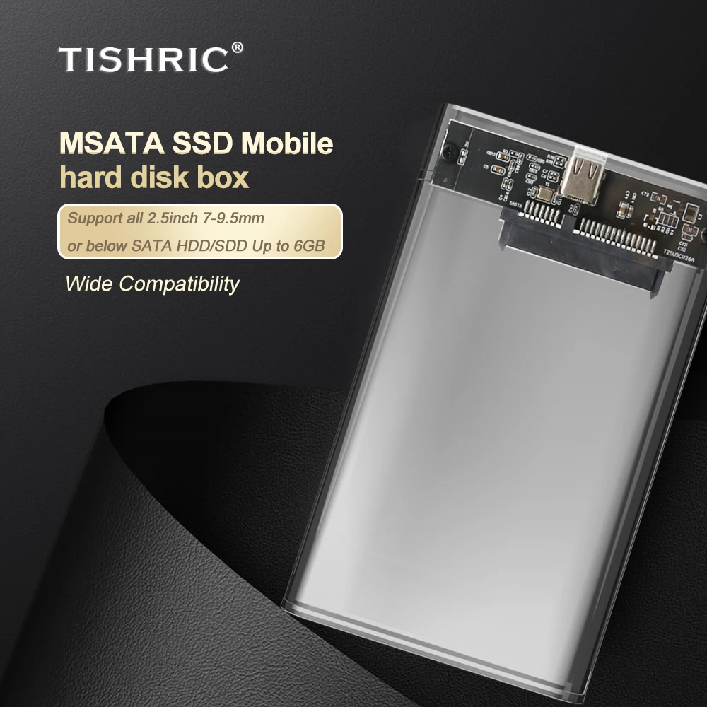 TISHRIC External SATA HDD Case USB 3 Hard Drive Enclosure for HDD/SDD up to 6GB