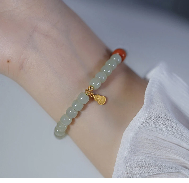 Frauen Strings Heißer Verkauf Explosion Handstring Rote Perlen Designs Mode Natürliche Hetian Jade Armband – Detail 6