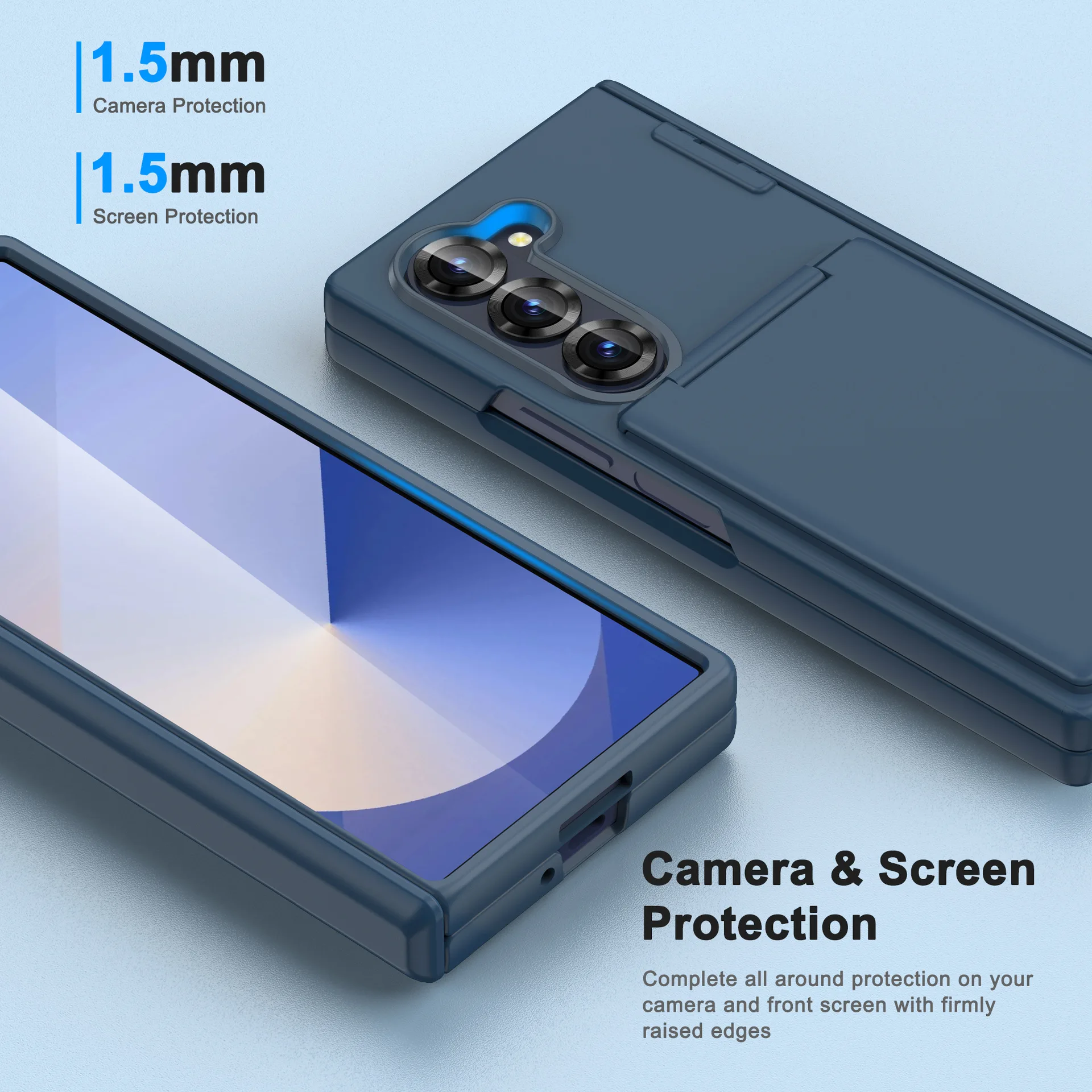 Protective Wallet Case with Hinge Protection and Card Holder - Solid Color Matte Finish