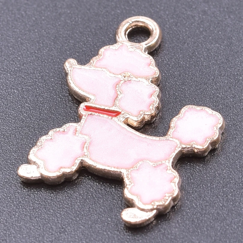 

20pcs/Lot Fashion Pink Dogs Poodle Animal Charms Dripping Oil Gold Color Metal Pendant For DIY Designer Jewelry Handmade Parts