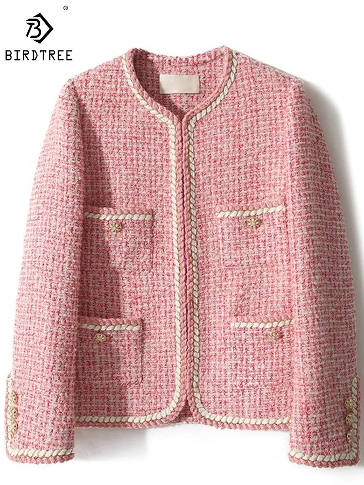 

Birdtree 16.3% Wool Gentle Age-reducing Coat Elegant Classic Tweed Sweet Temperament High-end Short Coats Women New C39946QD