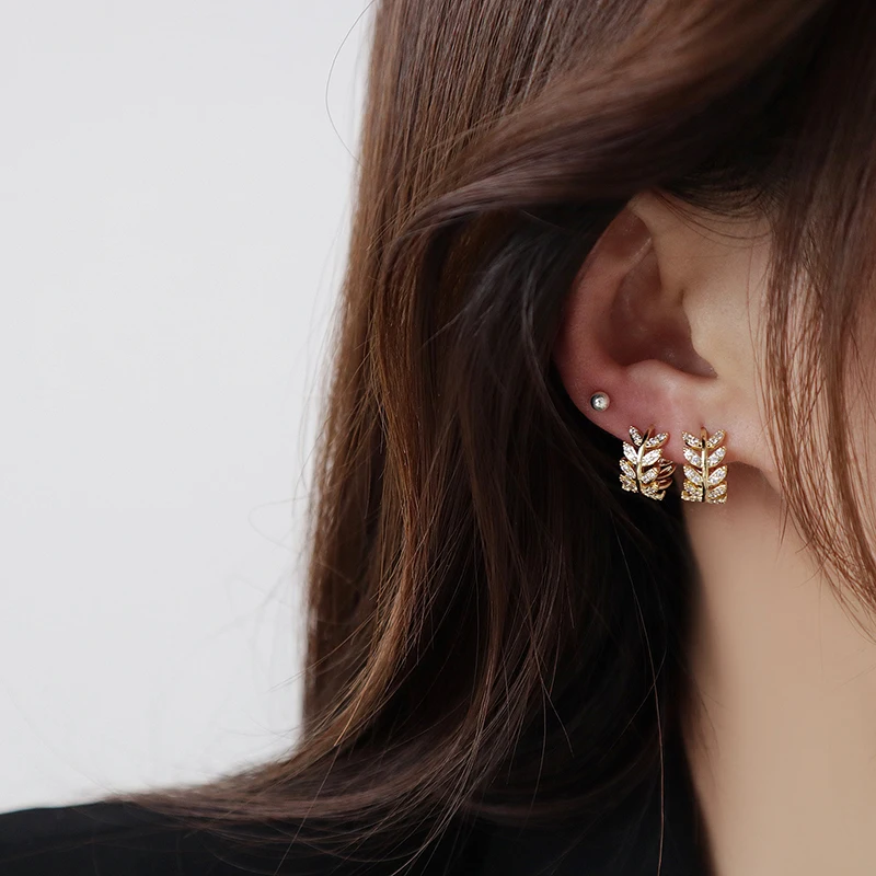 14K real gold plating exquisite copper inlaid zircon wheat