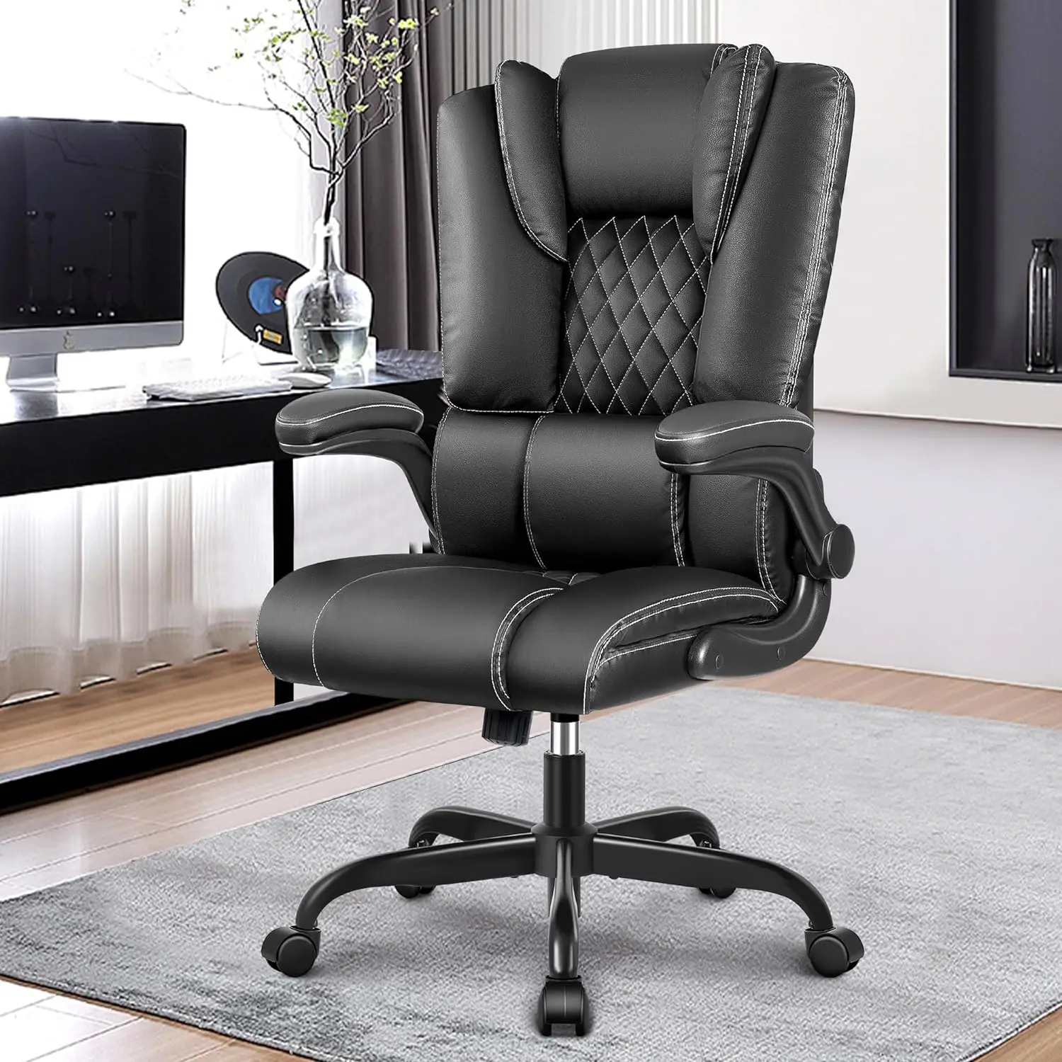 Guessky Office Chair,Executive Leather Chair Home Office Desk Chairs Ergonomic High Back with Lumbar Suppor Computer Chair Adjus