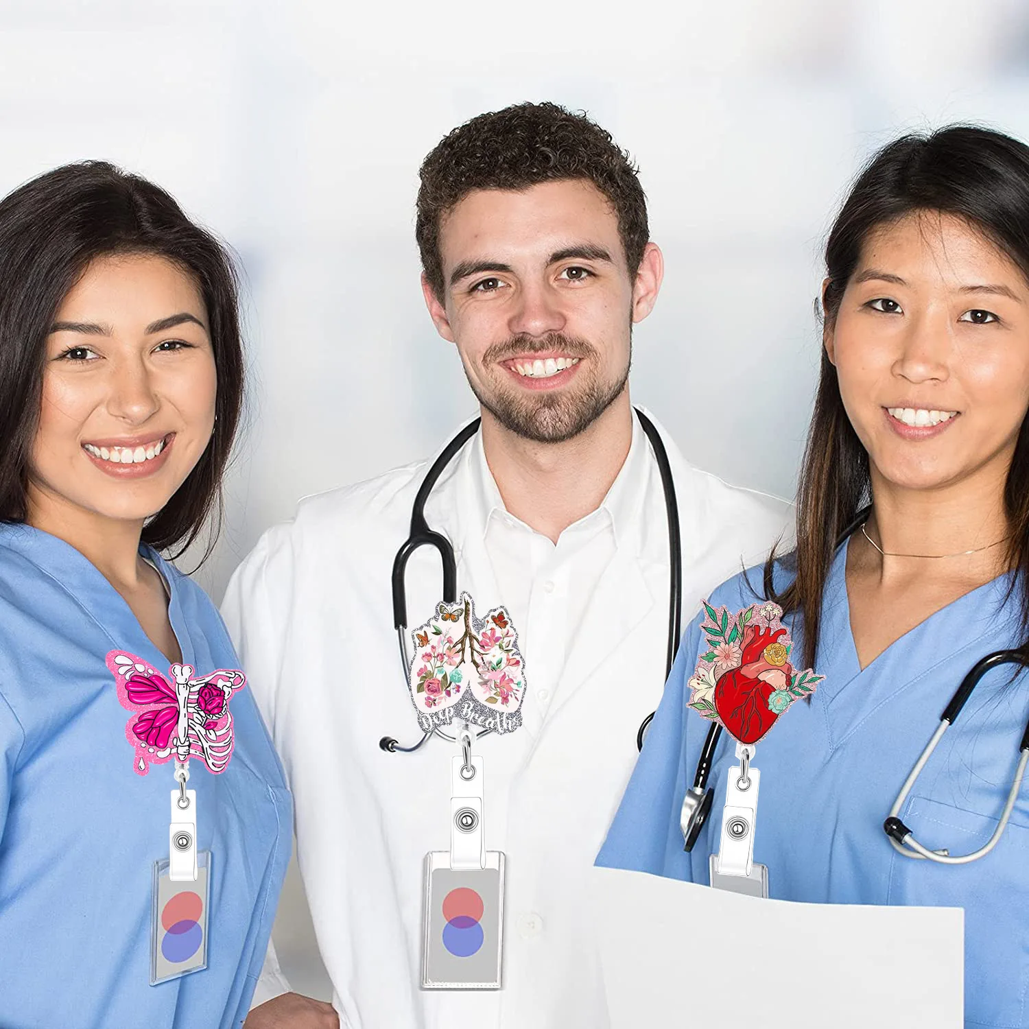 Acrylic Glitter Organ Bone Lung Brain Heart Retractable Clip Id Card Buckle Badge Clip Nurse Badge Reel Bag Accessories