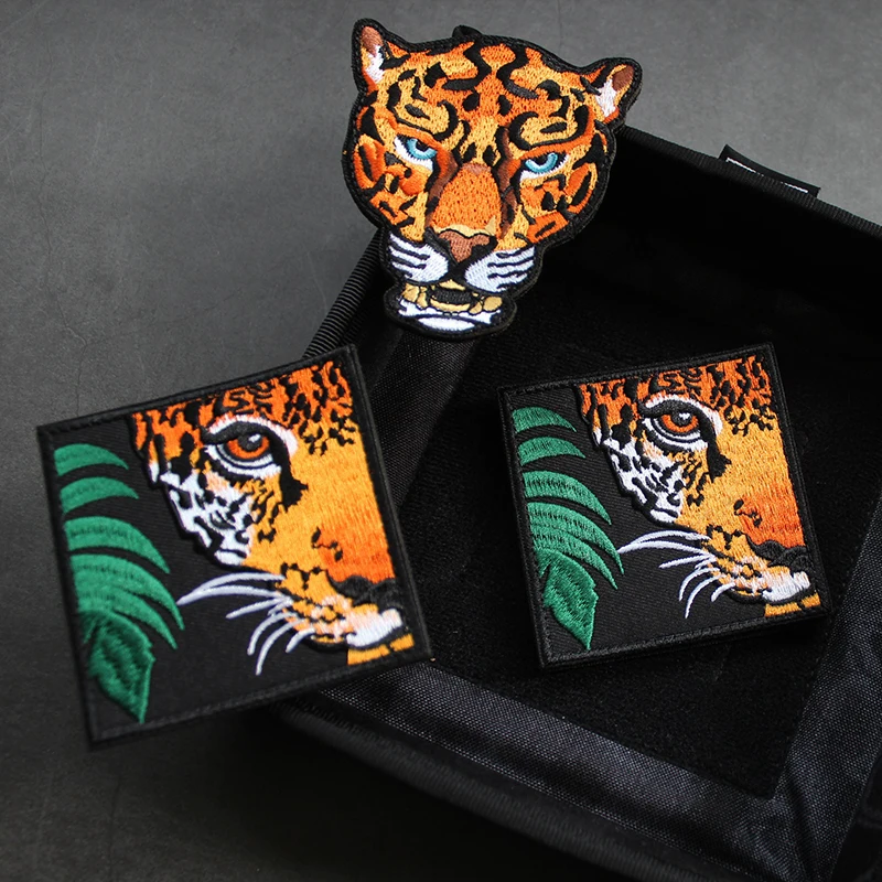 Outdoor-Taschenzubehör, Abzeichen, Dschungel-Tiger, voll bestickt, buntes Armband, Moral-Kleidung, Klettverschluss, Rucksack, Jacke, Aufnäher