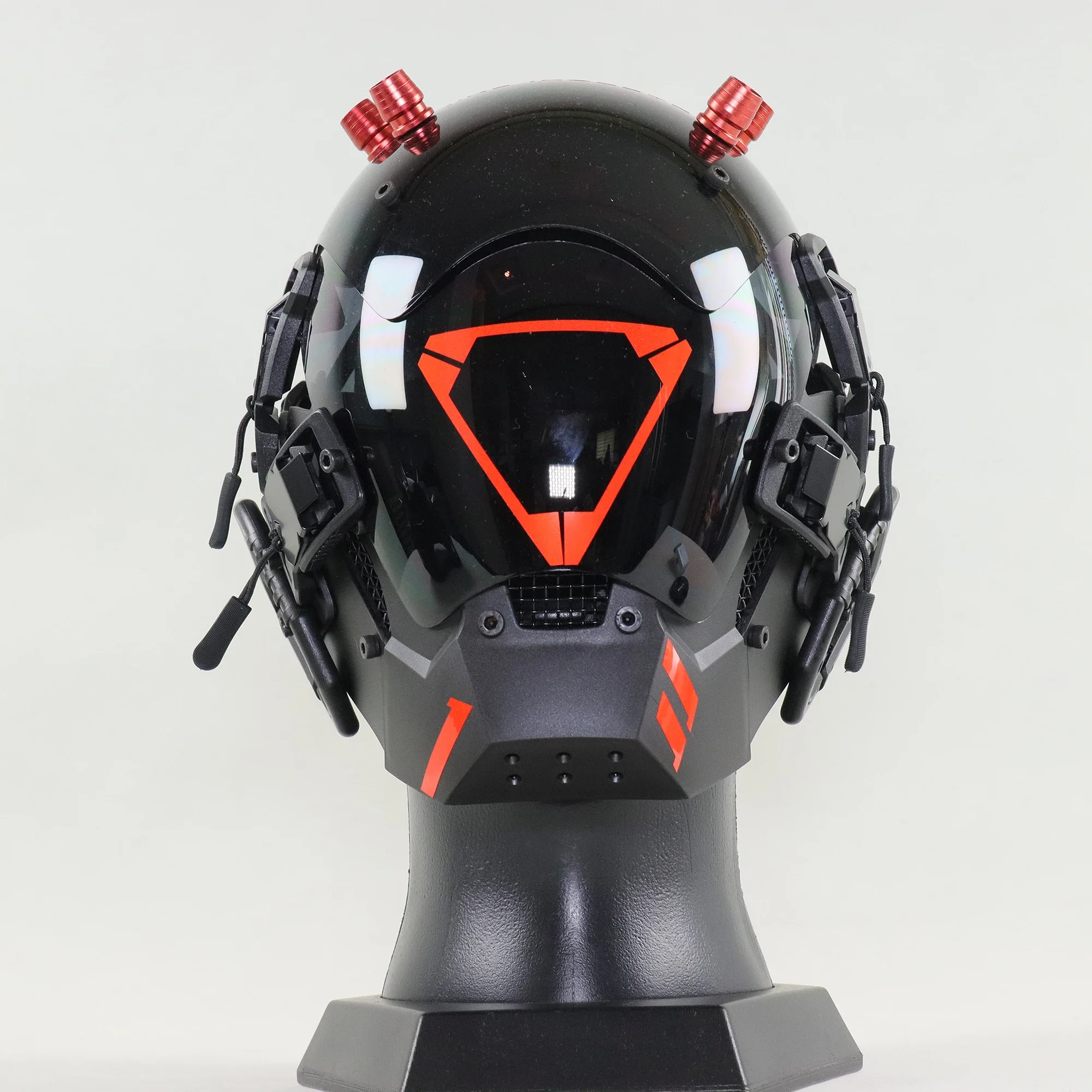 

Red Warrior Mask with Screw, Cyberpunk Cosplay Role Playing Helmet, Prop Night City Black Helmet, Mechanical Music Festival for