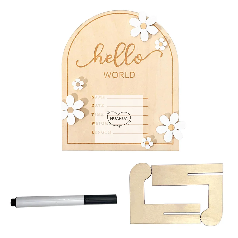 Cute Announcement Sign With Brace Birthday Announcement Sign Wooden Shower Hello World Sign, Milestone Cards