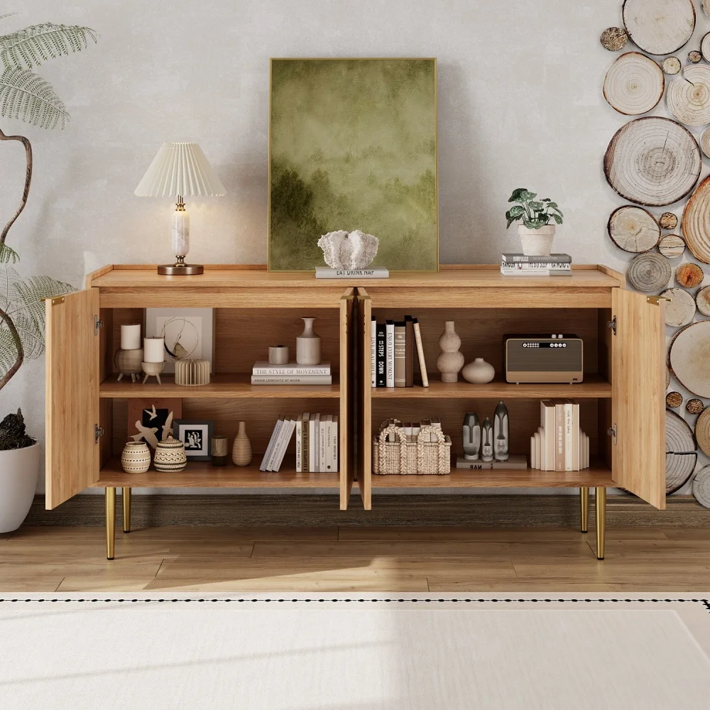 140 x 38 x 75 cm) moderner Sideboard-Kleiderschrank, vergoldete Eisenbeine, exquisite gewölbte Schranktüren, Aufbewahrungsbuffet, für Wohnzimmer – Detail 3