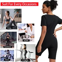 Women Sauna Suit Full Body Shaper 3 in 1 Sweat Vest Waist Trainer Zipper Slimming Bodysuit Shapewear Workout with Sleeve Shorts 5