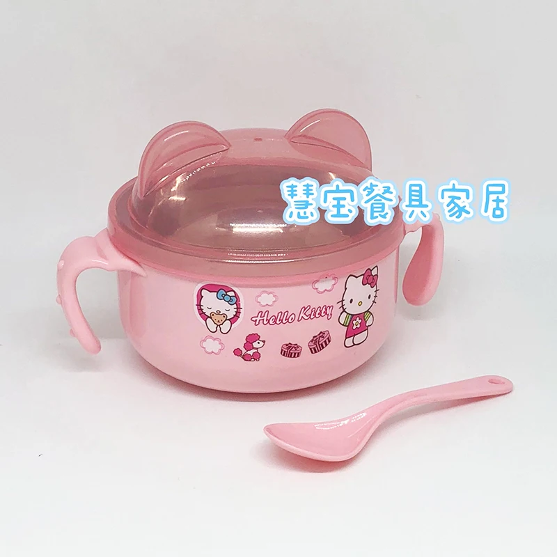 산리오 스테인레스 스틸 그릇 헬로 키티 카와이 만화 애니메이션 학생 기숙사, 귀여운 낙하 방지 뚜껑 국수 그릇, 장난감 선물