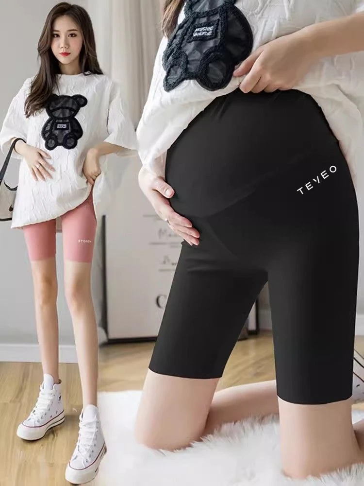 Large Size Maternity Leggings Summer Thin Ice Silk Shark Skin Yoga Pants Belly Support Safety Anti-light Shorts Summer Wea