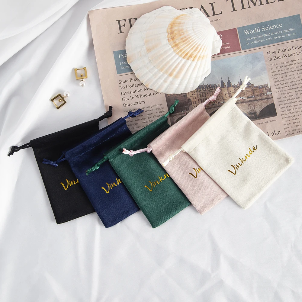 Velvet Package Pouches Black Drawstring Travel Jewelry Bracelets Necklace Organizer Bags Custom Logo Wedding Party Favors Bag