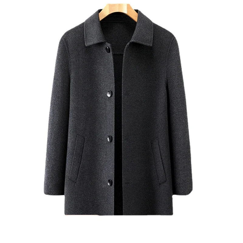 

Reversible Woolen Coat Men's plus-Sized plus Size Fat Mid-Length Trench Coat Loose Lapels Fat Guy Woolen Coat