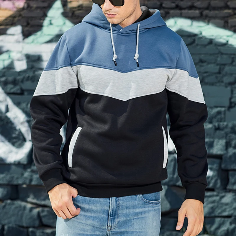 Spring Autumn Loose Casual Contrast Color Hoodies Male Fashion All-match Patchwork Pullover Outwear Top Men Hooded Sweatshirt