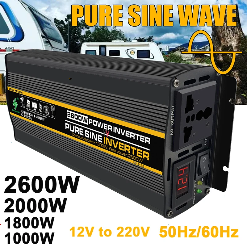 

2600W 2000W 1800W 1000W Pure Sine Wave Inverter 12V to 220V Transformer Solar Inverter Car RV Power Inverter 50Hz 60Hz
