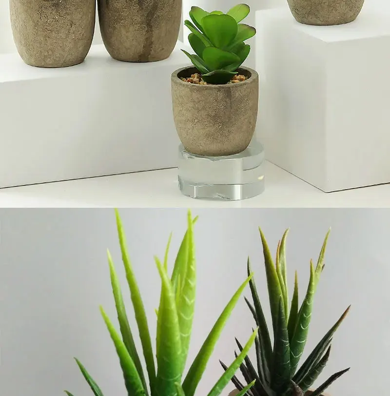 Mini Artificial Succulent Plants - Small Evergreen Pot Decor for Home and Office