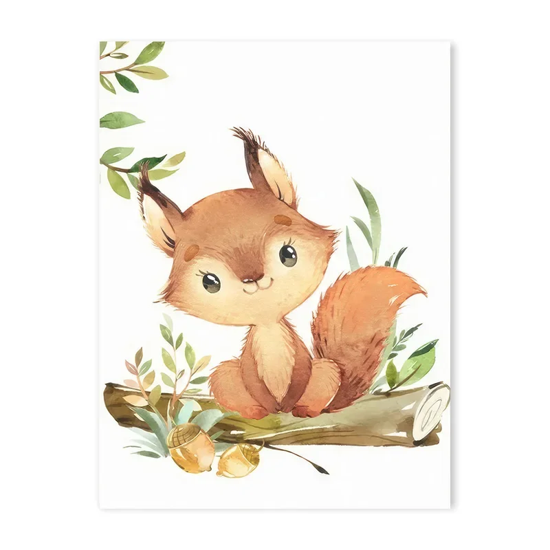 thumbnail image 1 of Impresiones de guardería de bosque, animales del bosque, ciervo, conejo, oso, zorro, arte de pared personalizado, pintura en lienzo, póster, imágenes de pared, decoración de habitación de niños, 1 of 5
