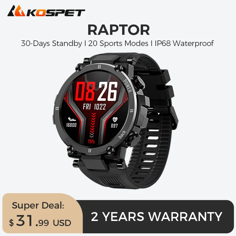 Смарт-часы KOSPET Raptor мужские Bluetooth IP68 спортивные фитнес-браслет часы для Android IOS 2022 |