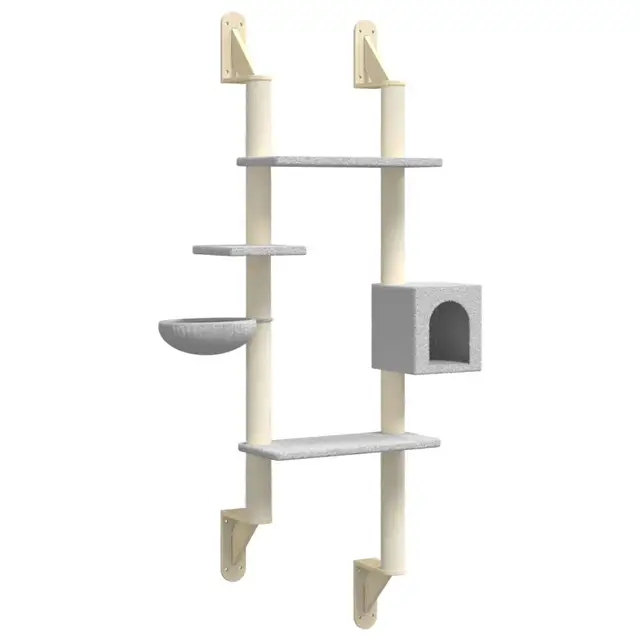 Light Grey Wall-Mounted Cat Tree with Scratching Post - 180 cm Height for Cats - Image 2