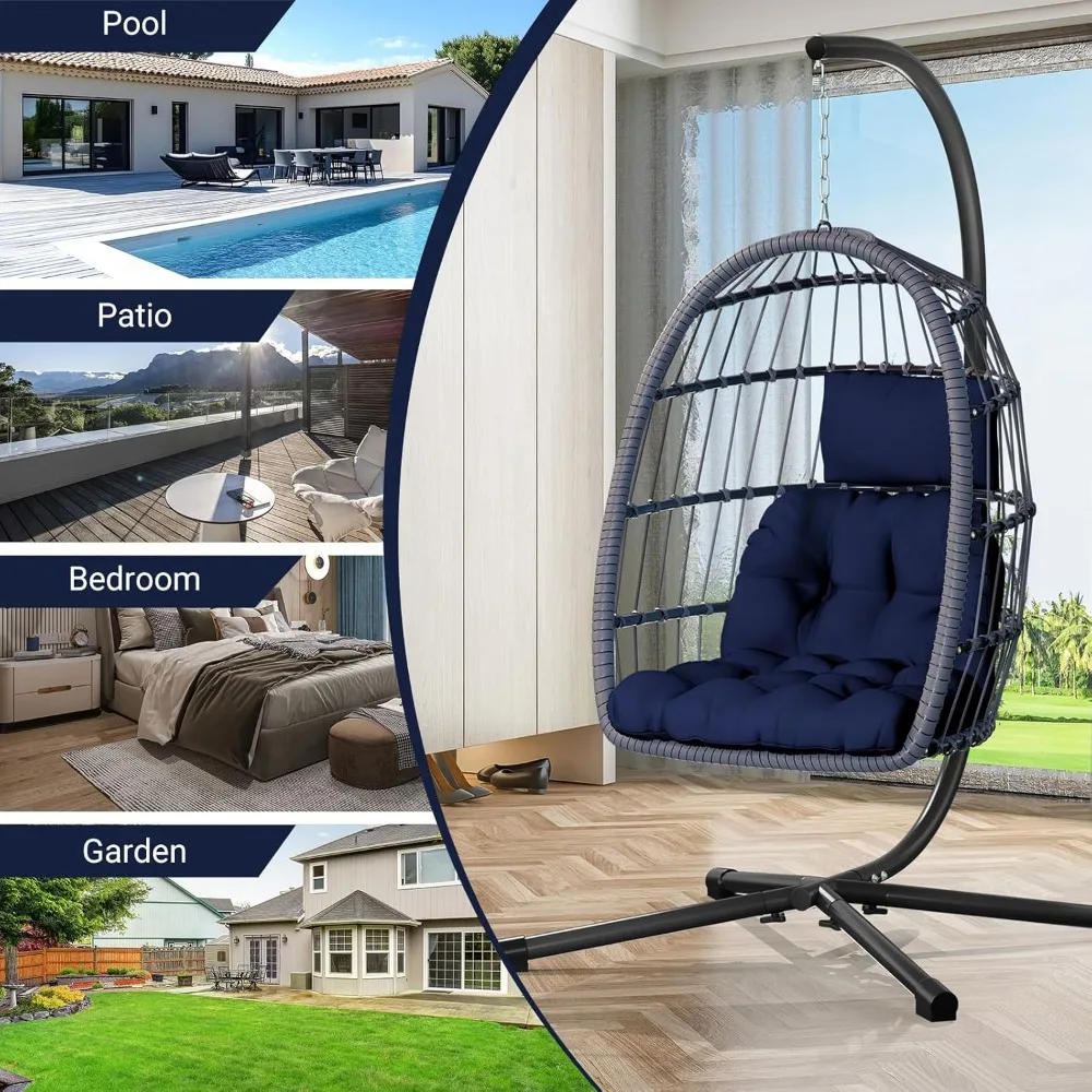 Patio Rattan Wicker Hanging Swing Egg Chair Hammock Chair for Porch Garden,Thickened Aluminum Alloy Steel Frame 6