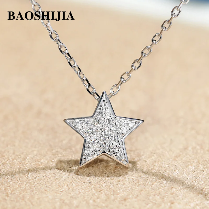 60 Off Baoshijia永遠ダイヤモンドネックレススターペンダントチェーン固体18 18kホワイトゴールドanniversary女性のジュエリーバレンタインデーの 新品即決 Www Empirepavers Com