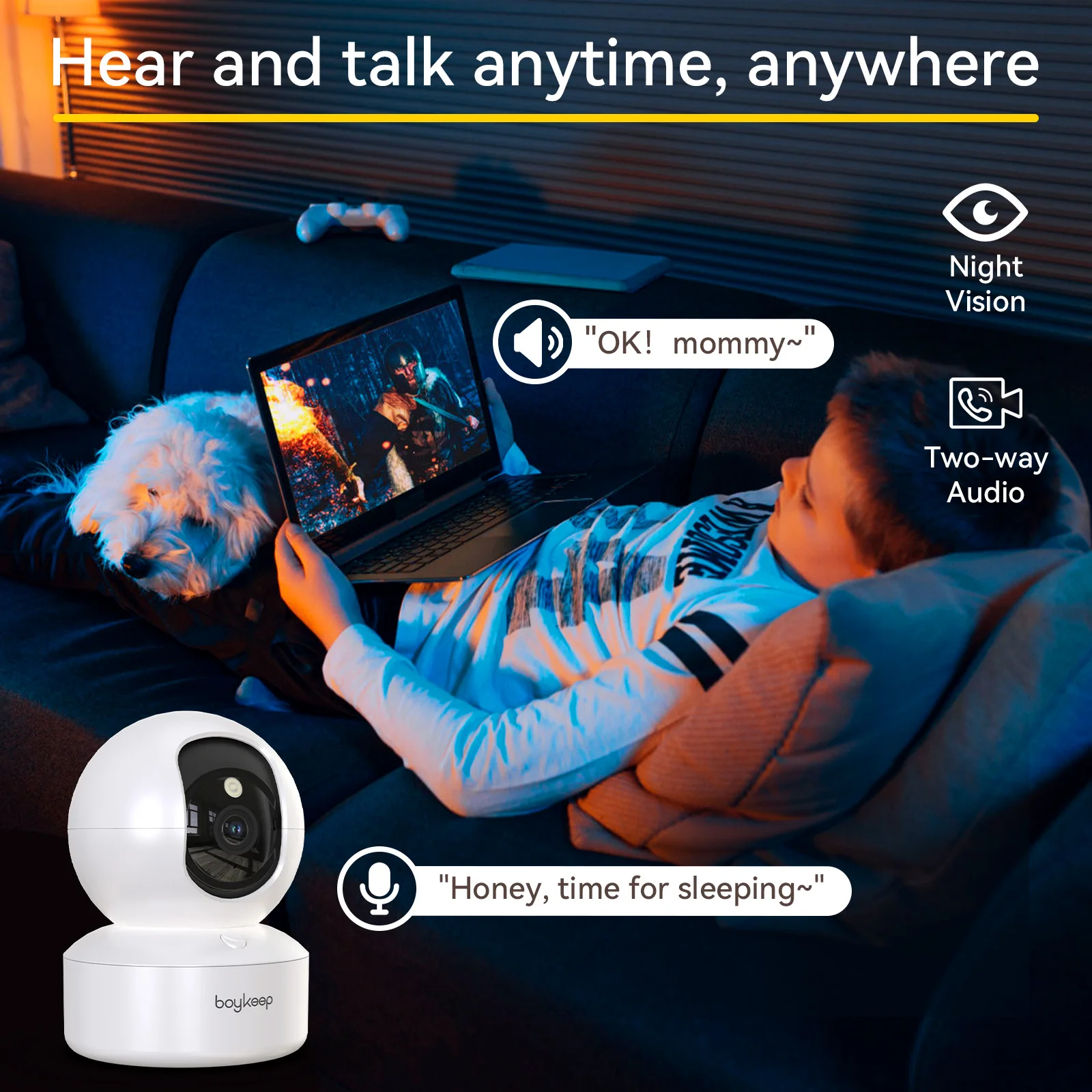 BOYKEEP Telecamera di Sicurezza Interna 2K HD Wi-Fi 5G/2.4GHz, Visione Notturna