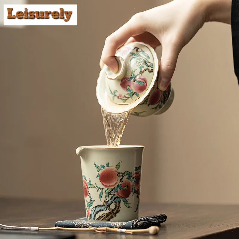 230ml Antique Ru Kiln Ceramic Tea Pitcher Creative Nine Peach Tea-separating Cha Hai Justice Cup Divide Teaware Gift Accessories