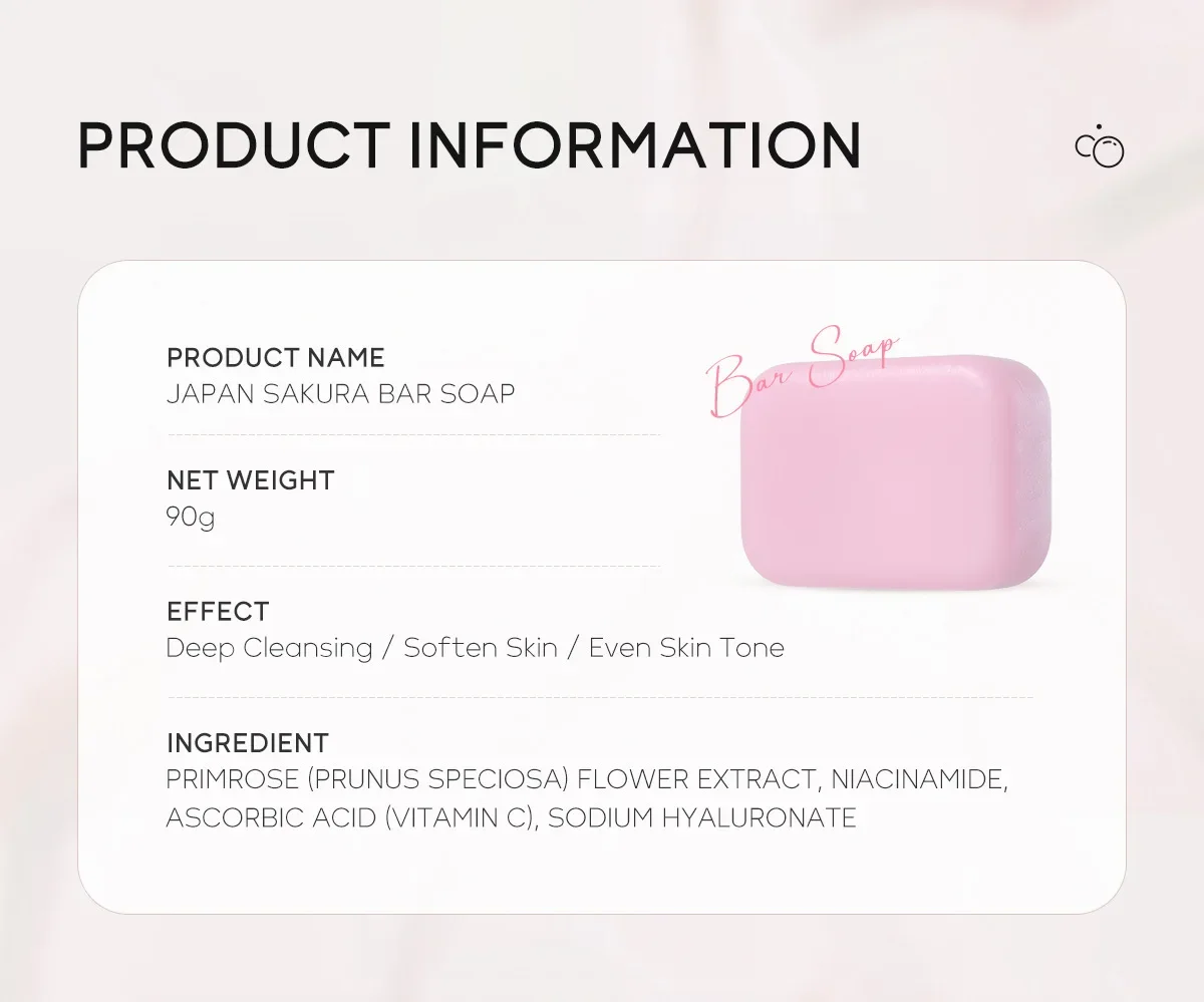 LAIKOU Sakura Facial  Body Whitening Soap Reduces Acne Dark Spot Deep Cleaning Cutin Brightening Skin 90g 6
