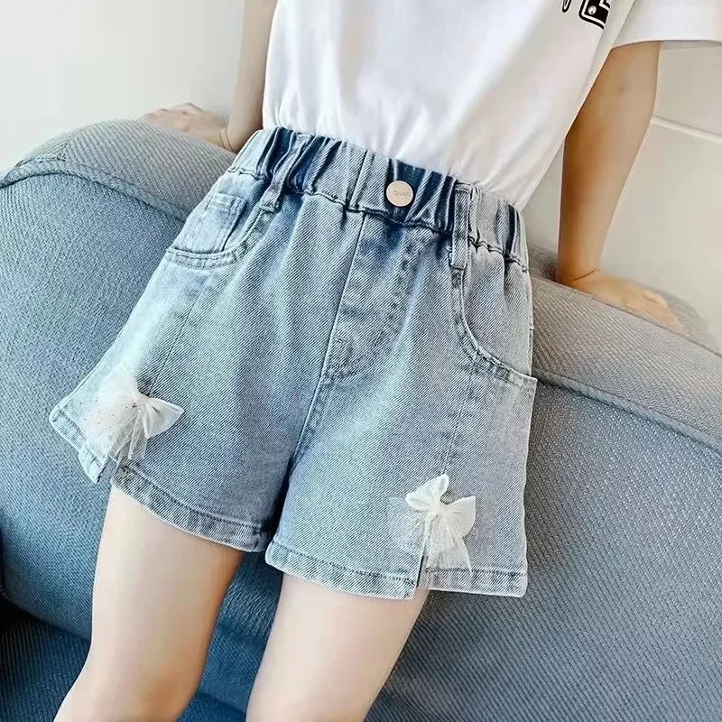 Girls Denim Shorts Teenage Girl Summer Shorts Kids Bow Clothes Children Flowers Embroidery Jean Short