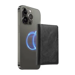 Magsafe - Compatible Magnetic Leather Wallet Card Holder Case (Black)