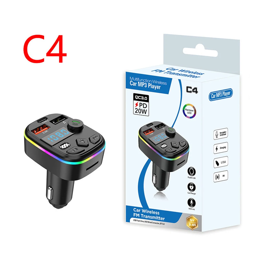 Hands Free Wireless Car Kit Car MP3 Player Bluetooth-Compatible 5.3 Support TF Card U Disk Cell Phone Charger Car FM Transmitter