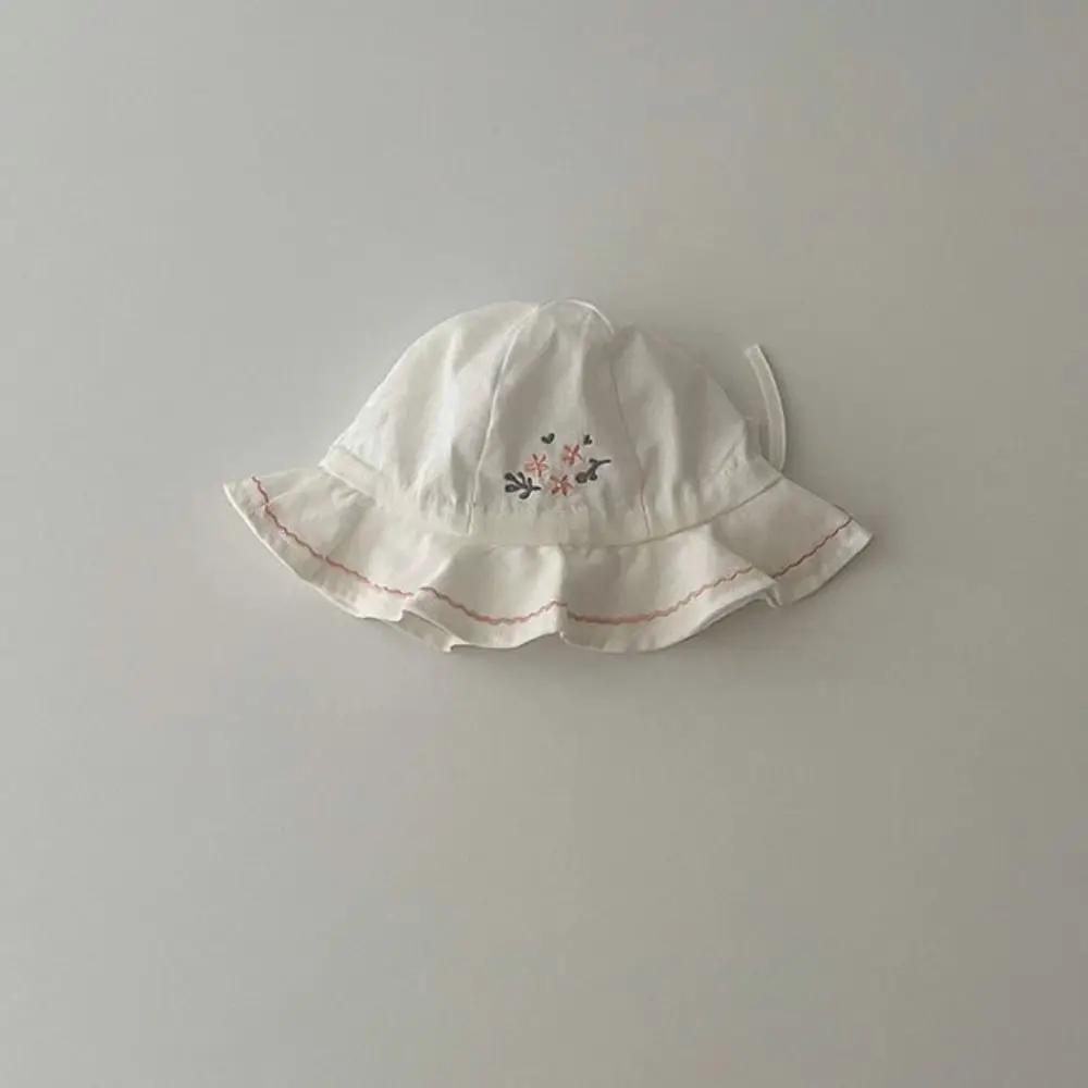 Adjustable Flower Infant Bucket Hat Love Heart Pleated Baby Sunhat Sunscreen Wide Brim Toddle Fisherman Hat Kid