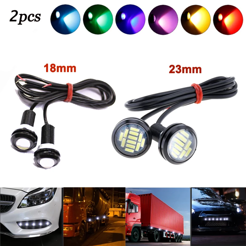 2Pcs 18mm 23mm Car Eagle Eye Led 12v Flash DRL Daytime Running Lights 9W LED Backup  Reversing Parking Signal Lamps Automobiles