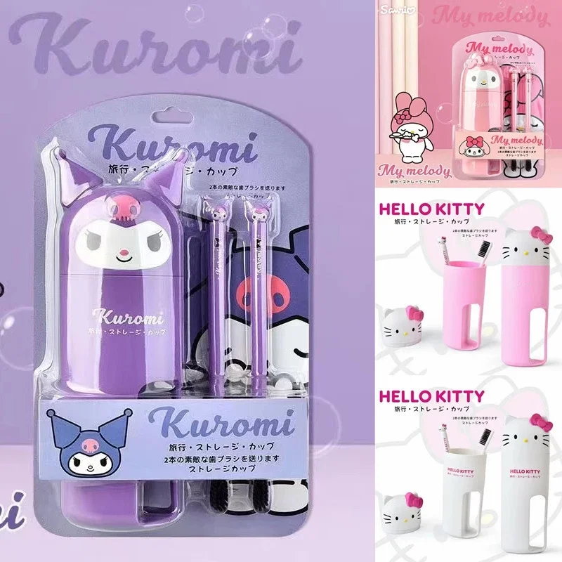 

Sanrio Hello Kitty Melody Kuromi Toothbrush and Cup Set Cute Cartoon Portable Travel Toothbrush Mouthwash Cup Cleaning Supplies