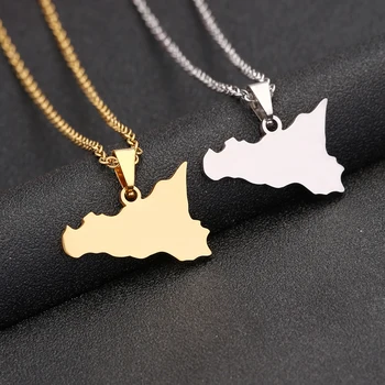 Moda italia Sicilia mappa collana con ciondolo per donna uomo oro argento colore acciaio inossidabile italiano gioielli Sicilia regali 1