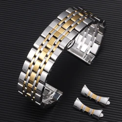 Premium Curved End Stainless Steel Smartwatch Bracelet with Butterfly Buckle - 22mm (Silver Gold)